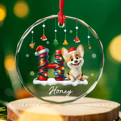 Crystal Ornament - Cute Puppy in Santa Hat, Snowflakes, Personalized Christmas decor, unique gift for dog lovers