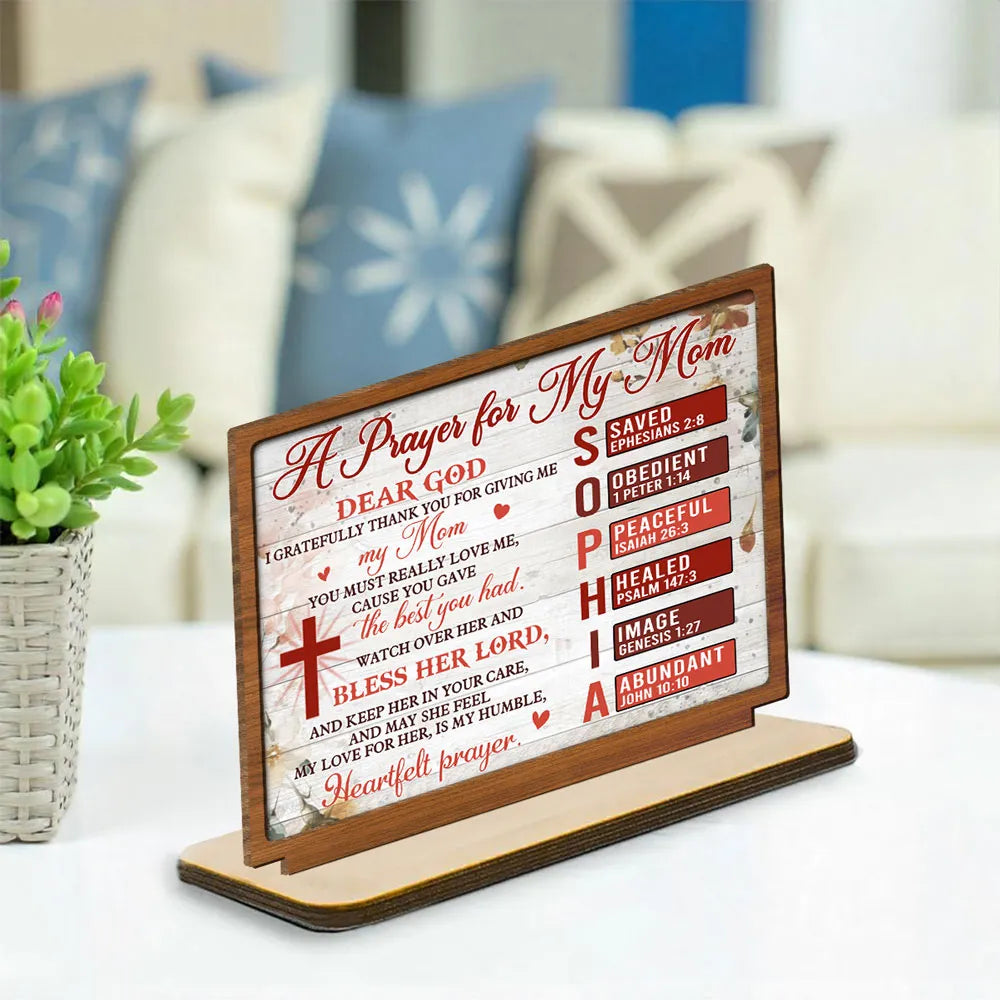 Personalized A Prayer for My Mom 2-Layer Wooden Plaque for Tabletop Display, Heartfelt Christian Gift for Mom