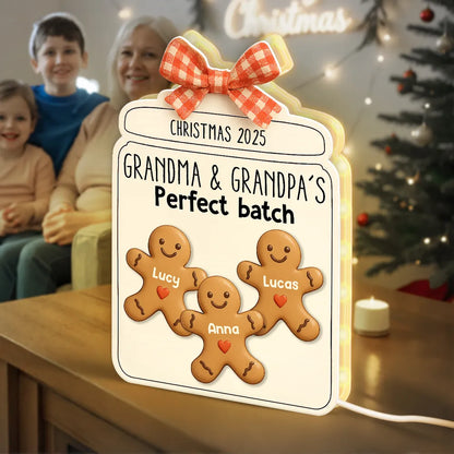 Custom Christmas Acrylic Light Box with Gingerbread Kids Soft Light for Grandparents Cozy Bedroom or Kitchen Décor Unique Gift