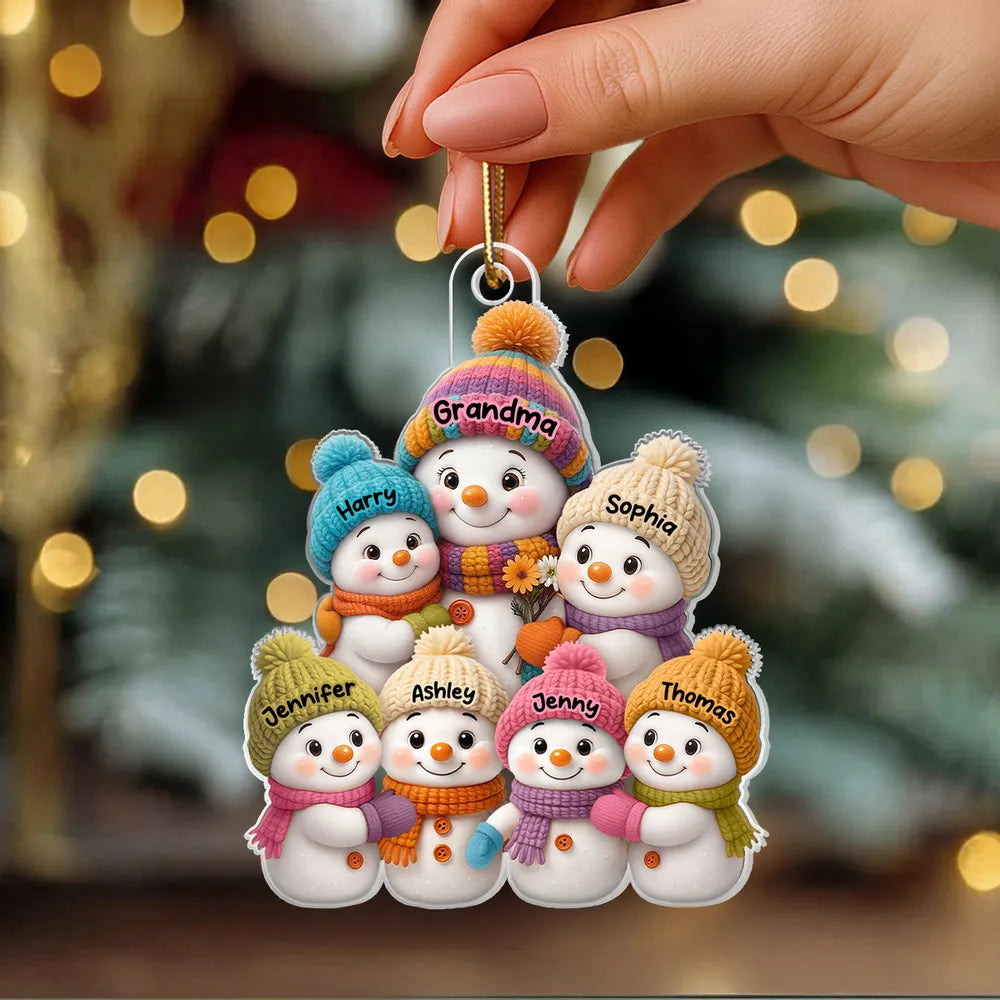 Christmas Snowman Family Ornament with Knit Accents, Perfect Gift