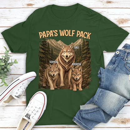 Papa's Wolf Pack Classic Tee, Custom Family Wolf Design, Heartwarming Gift for Outdoorsy Dad
