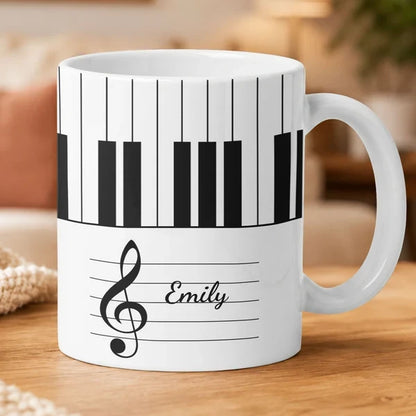 Personalized Two-Tone Mug with Piano Keys and Treble Clef, Unique Gift for Pianists and Music Lovers