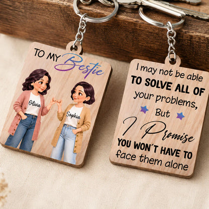 Personalized Wooden Keychain, Pinky Promise Bestie Illustration, Unique Creative Gift for Best Friend