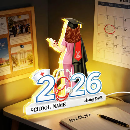 Personalized Graduation Acrylic Light Box for Nurse Senior, Warm Glow Bedroom Lamp, Unique Keepsake Gift