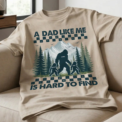 Personalized Classic Tee With Bigfoot Dad & Kids, Retro Forest Graphic, Unique Gift for Dad