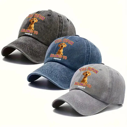 Denim Dog Lover Cap with Puppy Art, Adjustable Fit