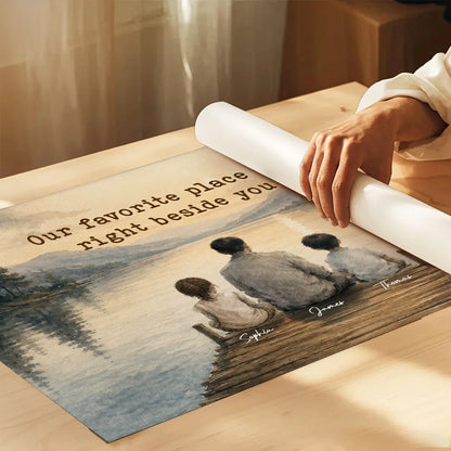Our Favorite Place Poster, Personalized Dad & Kids Lake Scene, Creative Family Gift