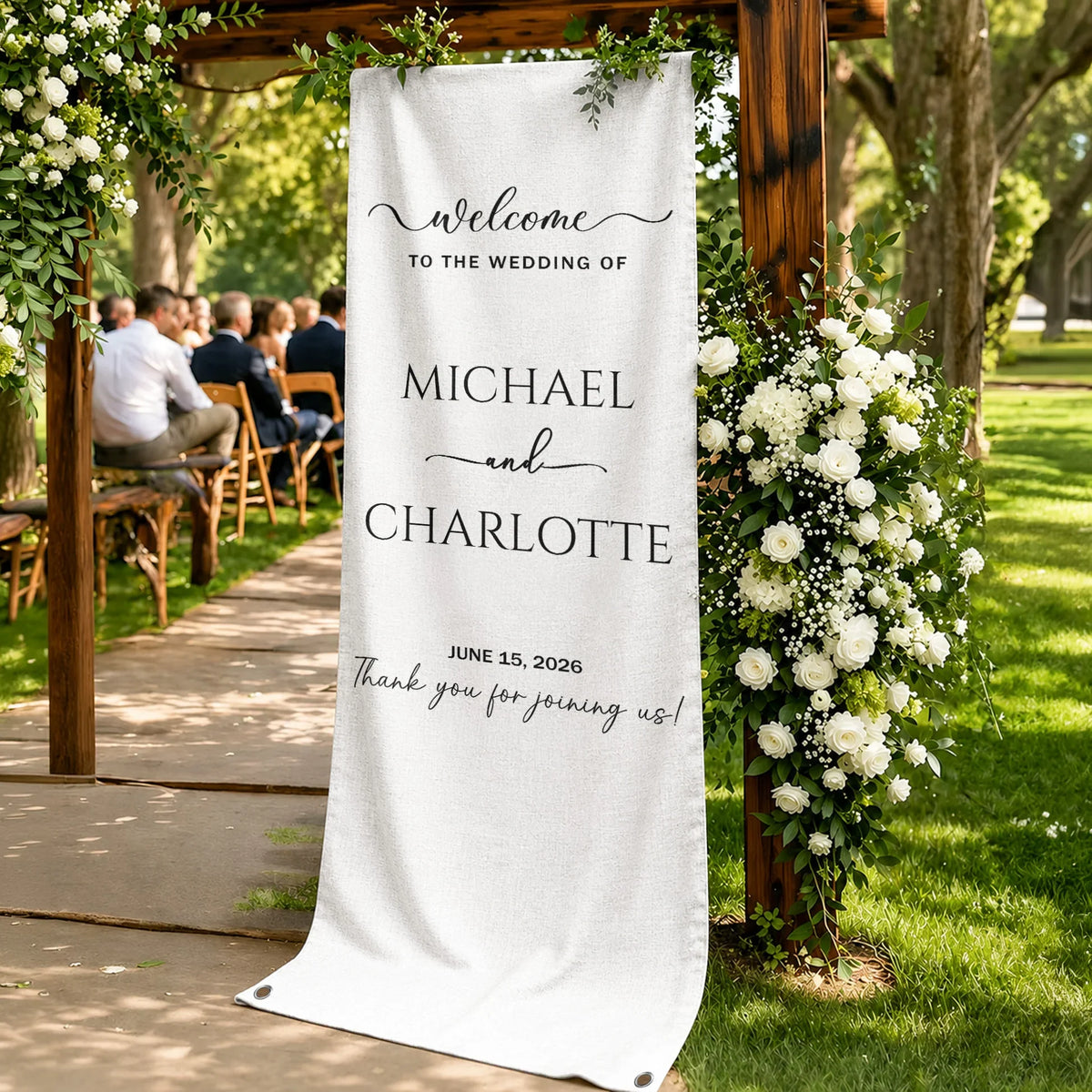 Welcome Banner For Wedding, Custom Script Sign With Soft Floral Decor, Creative Gift For Couple