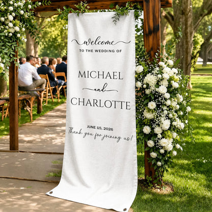 Welcome Banner For Wedding, Custom Script Sign With Soft Floral Decor, Creative Gift For Couple