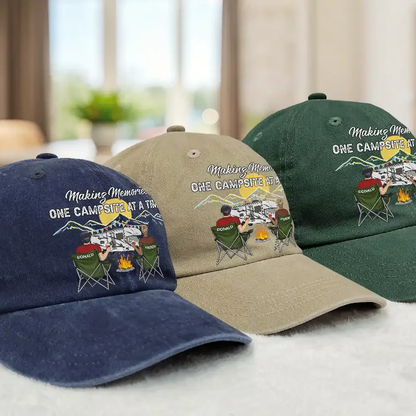 Personalized Washed Denim Baseball Cap Camping Partners For Life Outdoor Wear Vintage Look Unique Gift for Couple