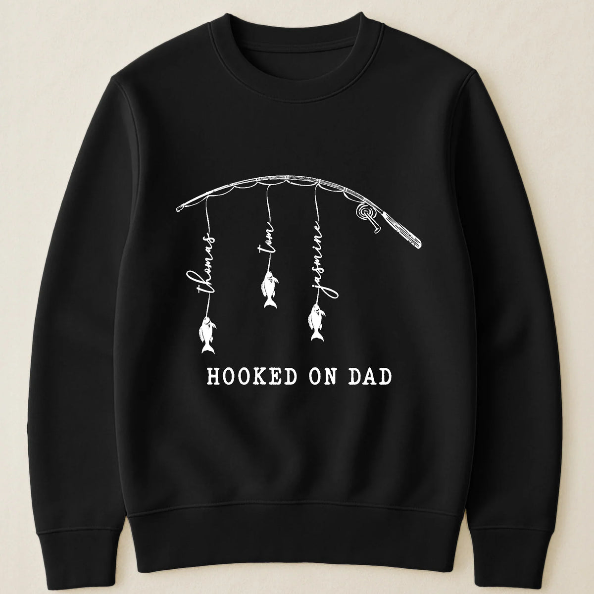 Custom Classic Tee With Hooked On Dad Fish Artwork, Unique Creative Gift For Dad Or Grandpa