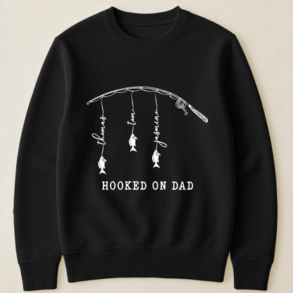 Custom Classic Tee With Hooked On Dad Fish Artwork, Unique Creative Gift For Dad Or Grandpa