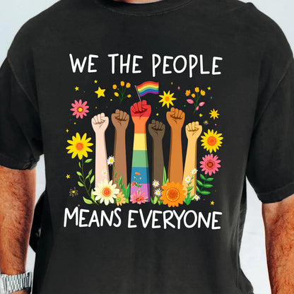 Classic Tee, Rainbow Flag & Floral Raised Fists LGBTQ Pride Design, Unique Gift For Ally