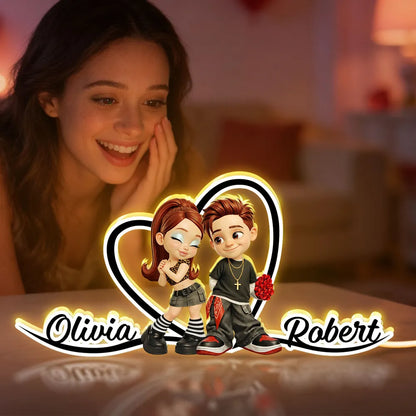 Personalized Couple Heart Acrylic Light Box, Y2K Cartoon Look for Bedroom Shelf Decor, Unique Romantic Gift for Him or Her