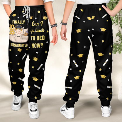 Personalized Sweatpants Graduation Gift Can I Go Back To Bed Now? Funny Custom Lounge Pants For Any Grad
