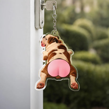 Silicone Butt Acrylic Keychain With Custom Pet Photo, Funny Pink Butt, Creative Gift for Pet Owners