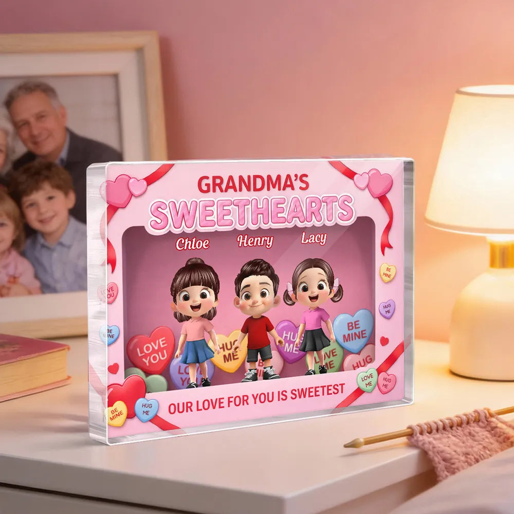 Personalized Rectangle Acrylic Block Plaque for Grandma, Sweet Grandkids Candy Hearts Design, Unique Gift for Her