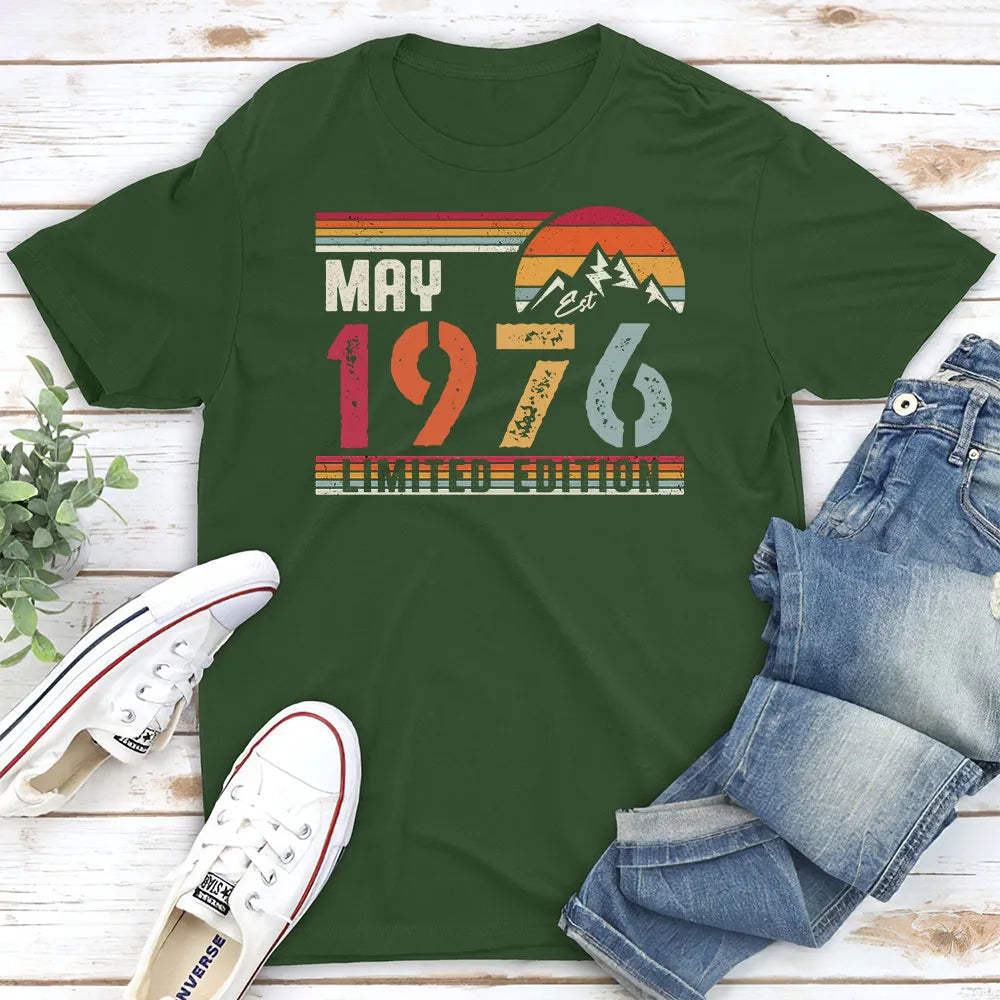 Personalized Classic Tee, Retro Mountain Sunset Limited Edition, Unique Birthday Gift for Dad or Friend