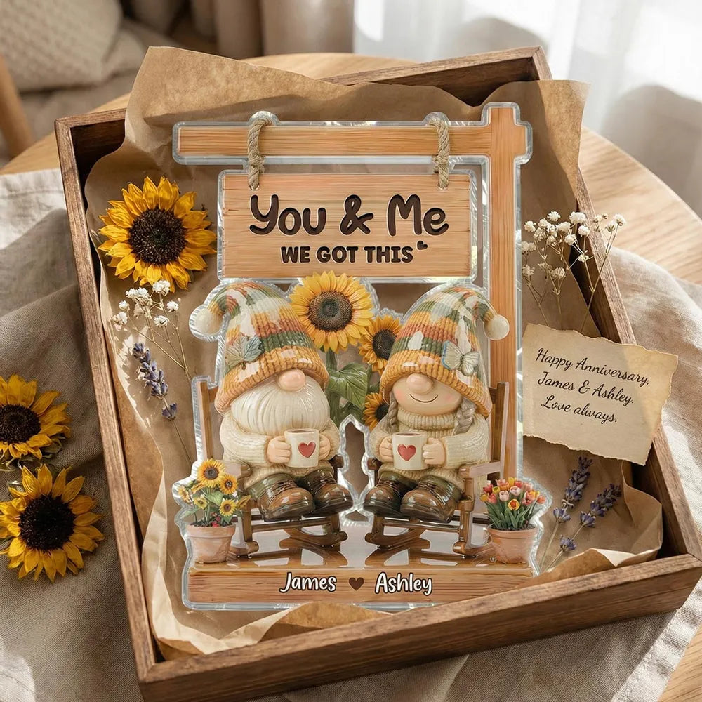 Shaped Acrylic Block Plaque With You & Me Quote Cozy Gnome Couple Shelf Decor A Sweet Personalized Gift for Someone Special