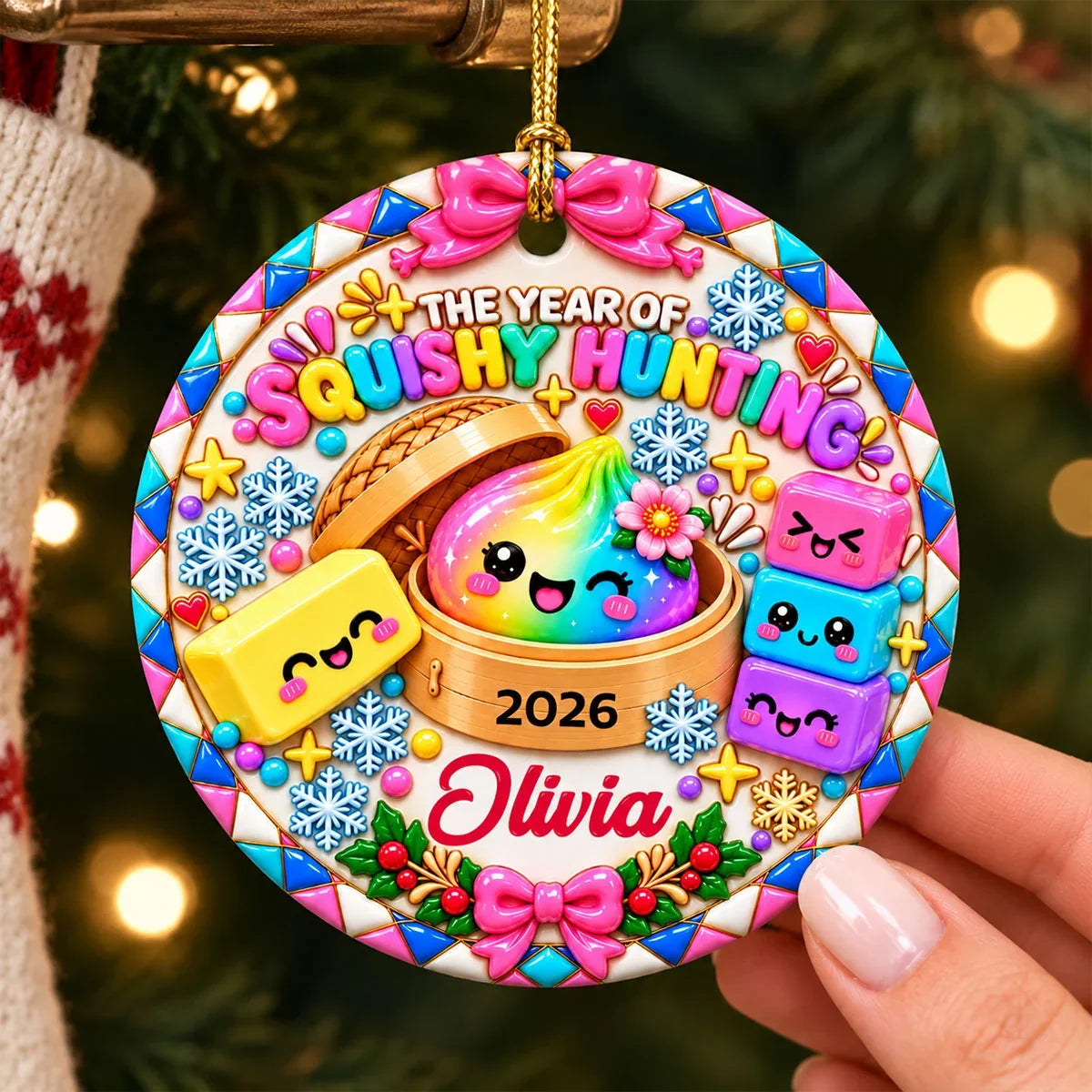 Personalized Ceramic Ornament, Colorful Squishy Hunting Keepsake, Unique Christmas Gift for Daughter