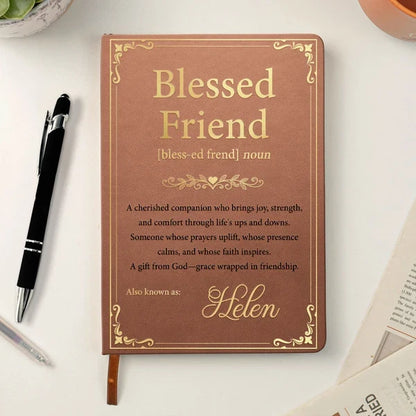 Personalized Leather Journal, Blessed Friend Christian Quote, Burgundy Vintage Style, Unique Gift for Best Friend