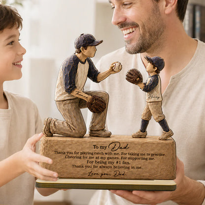 Personalized 2-Layer Wooden Plaque, Sunlit Baseball Dad & Child Catch Scene, Unique Gift for Dad