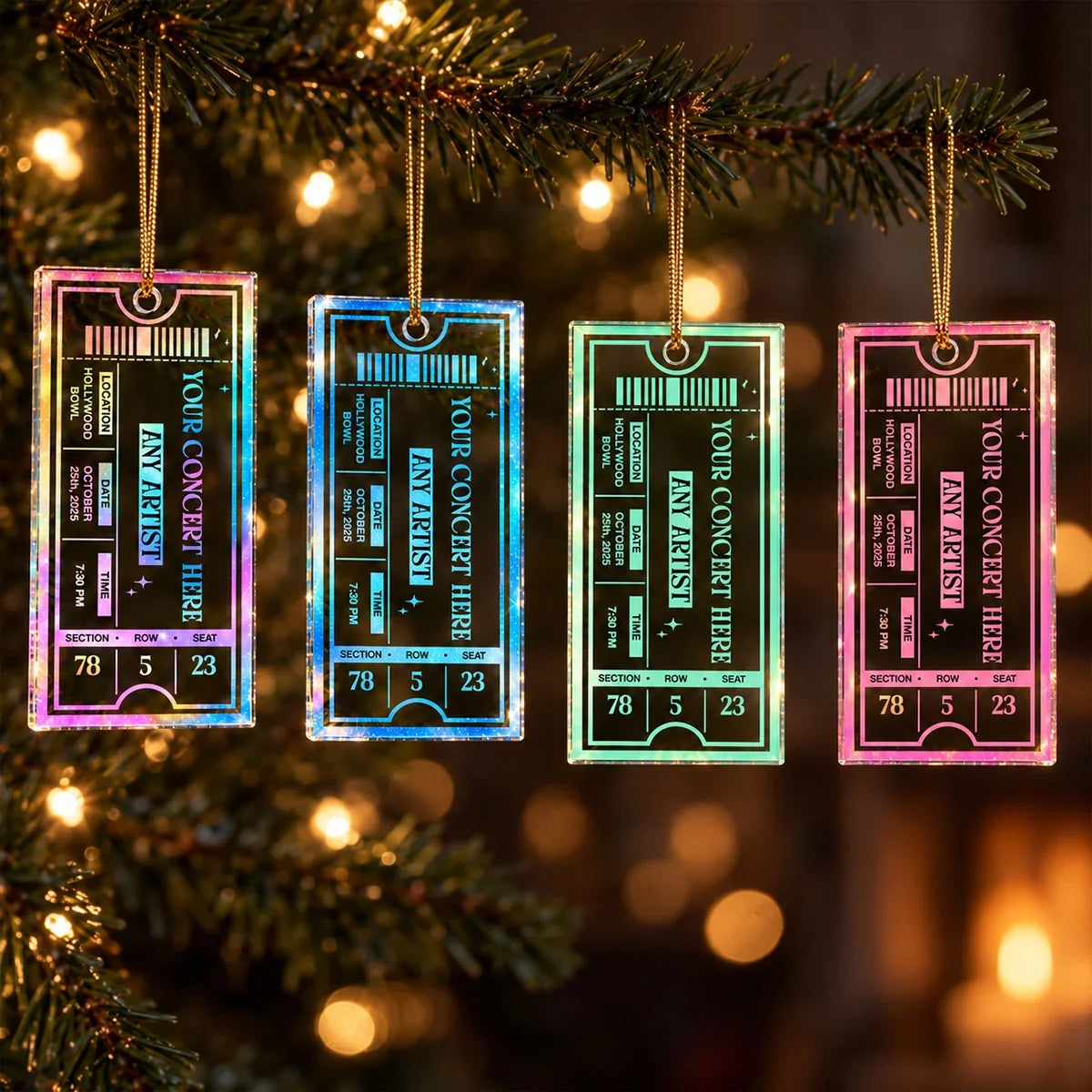 Personalized Concert Ticket Acrylic Ornament, Blue Music Keepsake, Unique Christmas Gift for Music Fans