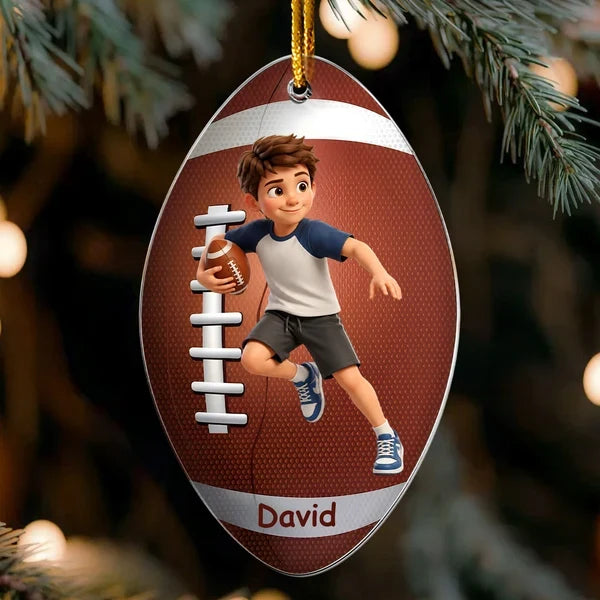 Personalized Acrylic Ornament, Cartoon Athlete in Action on a Glowing Christmas Tree, Unique Gift for Sports Fans