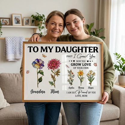To My Daughter Poster with Floral Illustration and Loving Message, Personalized Wall Decor, Unique Gift for Daughter