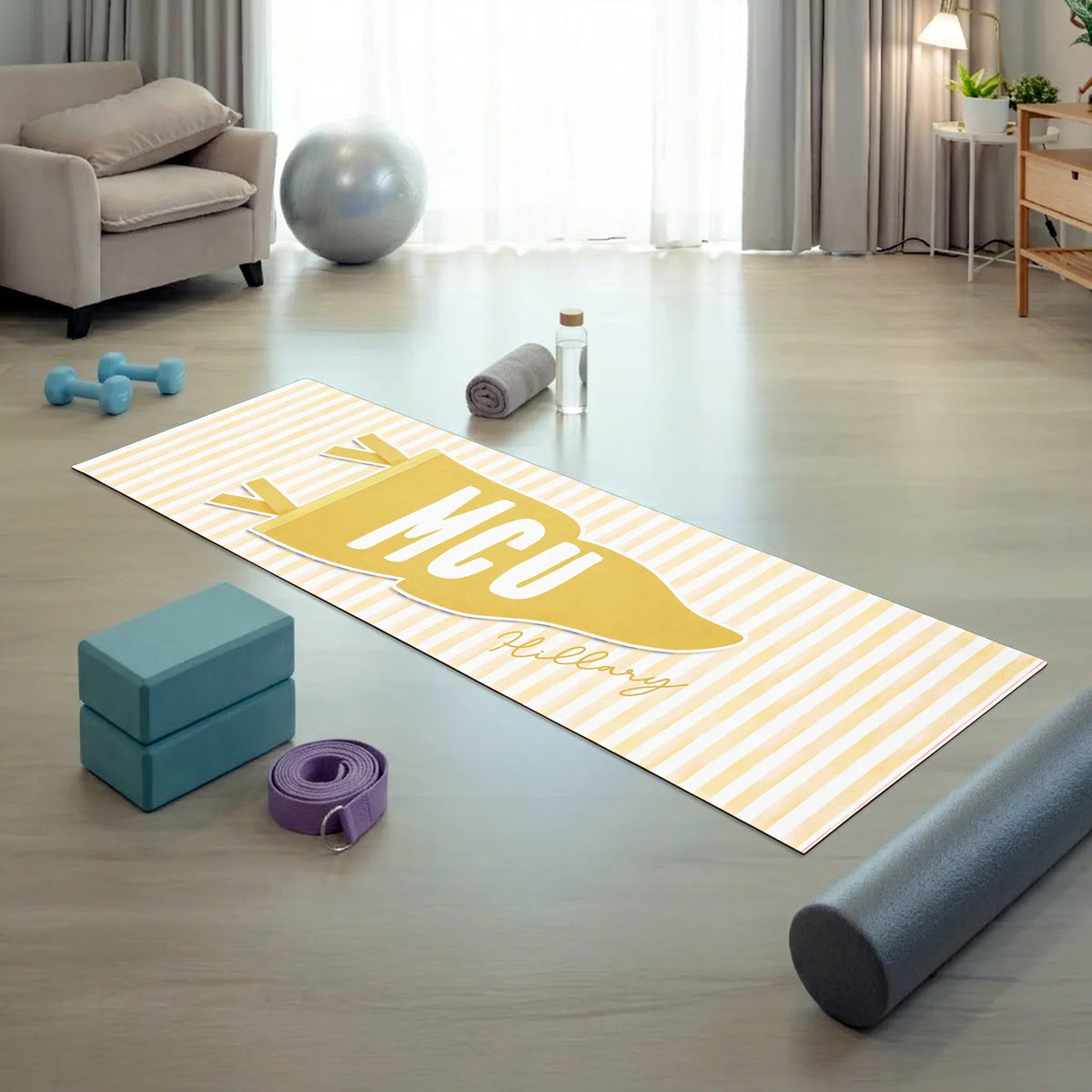 Custom Yoga Mat for School Spirit, Varsity Pennant Style Creative Gift for Students & Alumni