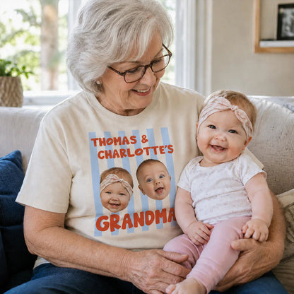 Personalized Classic Tee with Baby Photo Faces, Custom Grandma Shirt, Unique Gift for Family Memories