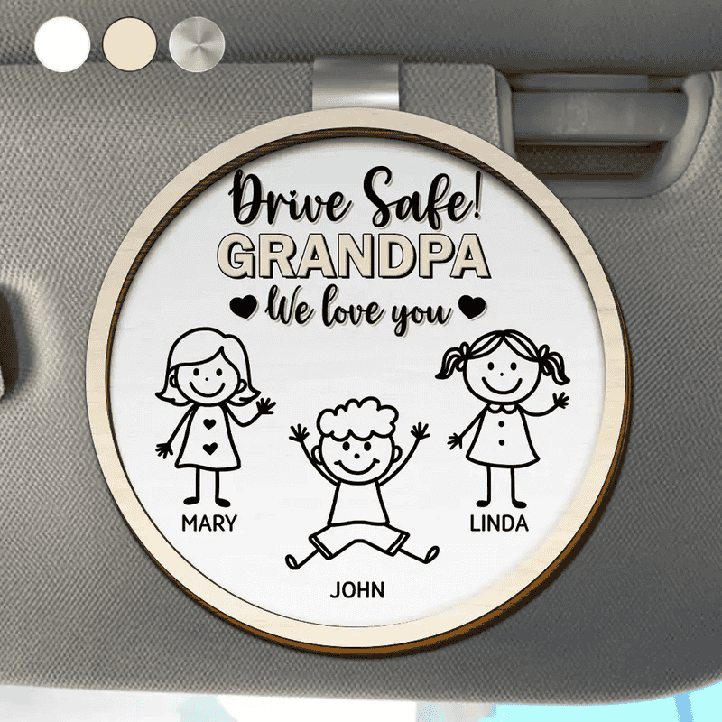 Personalized Car Visor Clip with Drive Safe Daddy Message and Cute Stick Figure - Unique Gift for Dad