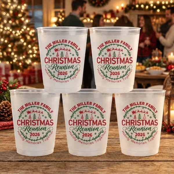 Custom Frosted Plastic Cup, Cozy Tree-Lit Family Gathering, Creative Christmas Gift