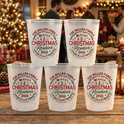 Custom Frosted Plastic Cup, Cozy Tree-Lit Family Gathering, Creative Christmas Gift