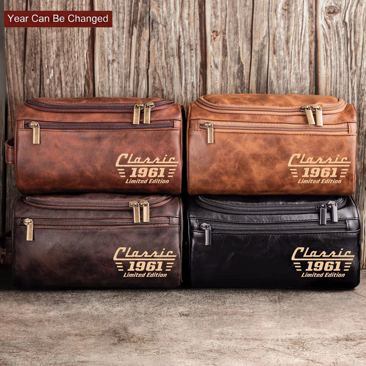Personalized Leather Toiletry Bag With Changeable Year, Unique Creative Gift for Dad or Husband
