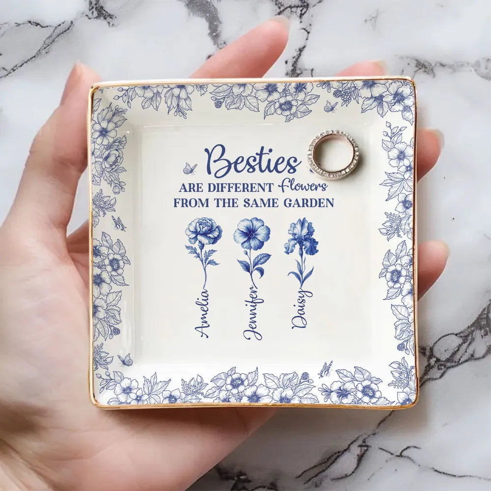 Personalized Sisters Jewelry Dish, Custom Floral Vanity Decor, Unique Gift for Sister, Sweet Daily Keepsake