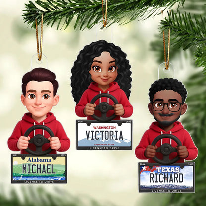 Custom State License Plate Driving Ornament – Unique Christmas Tree Decor for New Drivers