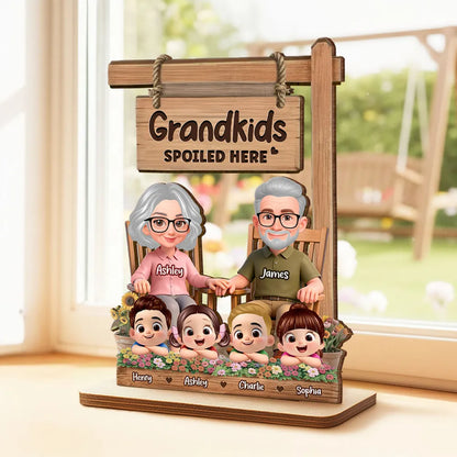 2-Layer Wooden Plaque for Grandma - Grandkids Spoiled Here Sign with Sweet Grandparent Scene - Creative Gift