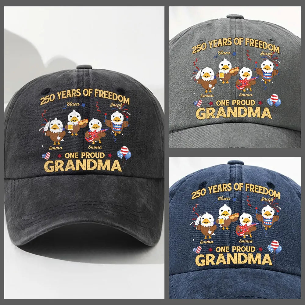 One Proud Grandpa Washed Denim Baseball Cap, Custom Vintage Look Creative Gift for Grandpa