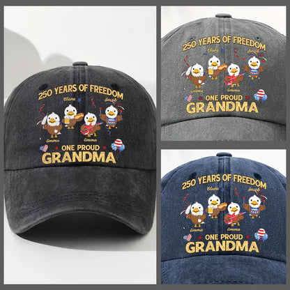 One Proud Grandpa Washed Denim Baseball Cap, Custom Vintage Look Creative Gift for Grandpa