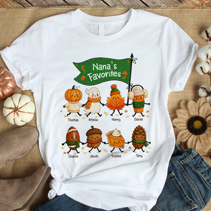 Classic Tee with Cute Pumpkin, Ghost & Leaf Holding Hands, Personalized Creative Gift for Grandma