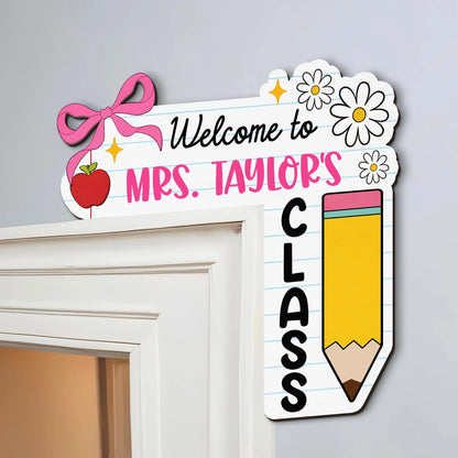 Custom Door Corner Sign for Teacher, Apple & Pencil Classroom Decor, Creative Back to School Gift