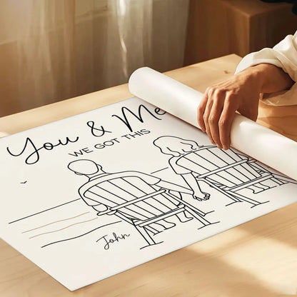 Custom Line Art Beach Poster – Holding Hands Couple Illustration, Add Names, Perfect Anniversary or Valentine’s Gift