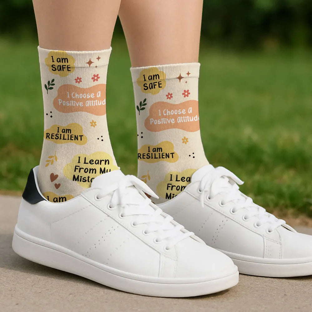 Kids Crew Socks with I Am Kind Affirmations, Personalized Encouragement, Creative Gift for Son or Daughter
