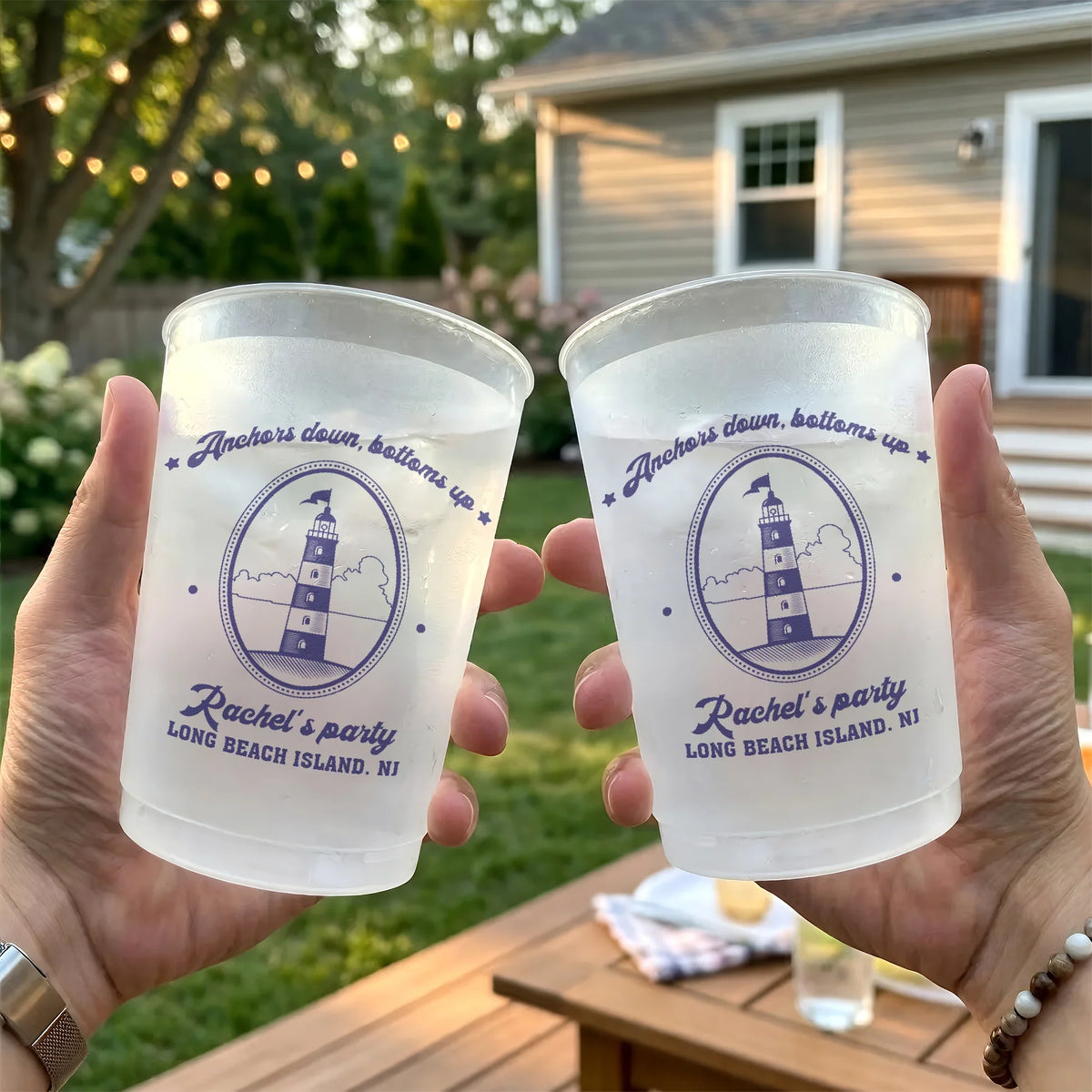 Let's Get Nauti Personalized Frosted Plastic Cup, Anchor Design, Creative Gift For Boat Party Guests
