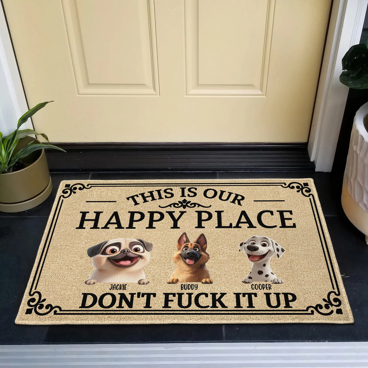 Personalized Standard Doormat With German Shepherd Art, Happy Place Entryway, Unique Gift For Dog Lovers