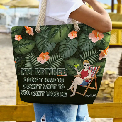 Rope Handle Canvas Bag Personalized with Funny I'm Retired Saying Beach Chair Vibes A Unique Gift for Retirees