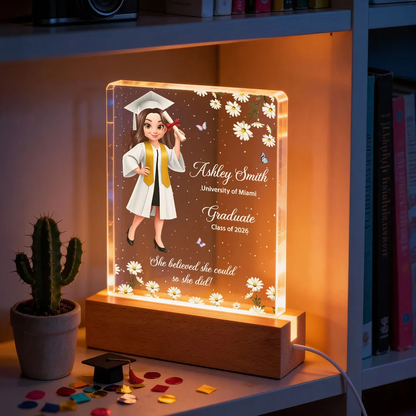 She Believed She Could Personalized LED Light Plaque, Cute Graduation Cap Design Nightstand Decor, Creative Gift