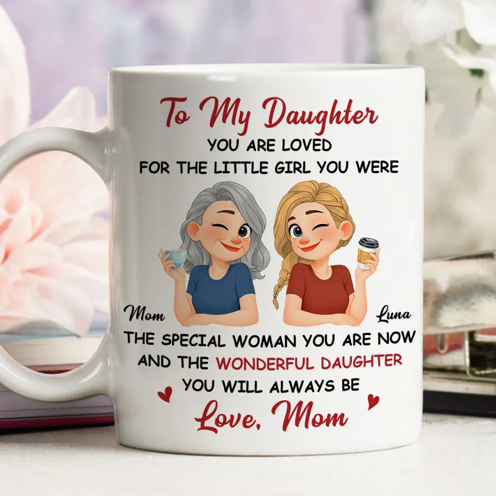 Personalized White Ceramic Mug for Daughter, Cute Mom and Daughter Coffee Design, Unique Gift From Mom