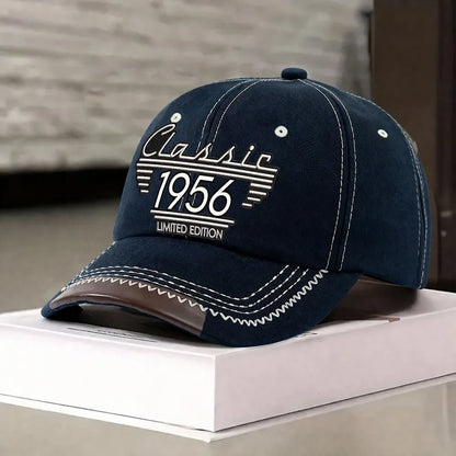 Personalized Leather Brim Cotton Cap, Black Vintage Classic Style, Unique Gift for Dad